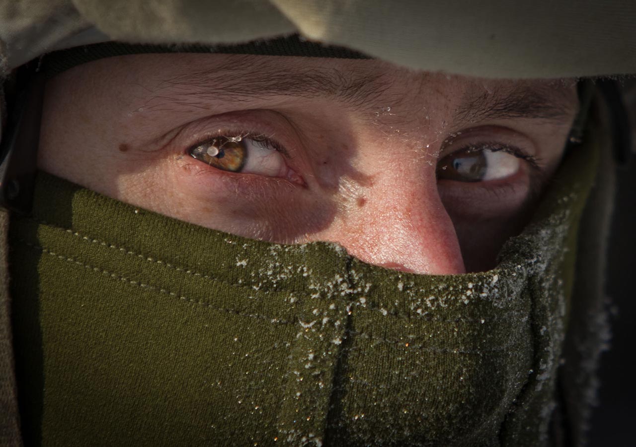 Portrait of soldier wearing military gear in the arctic
