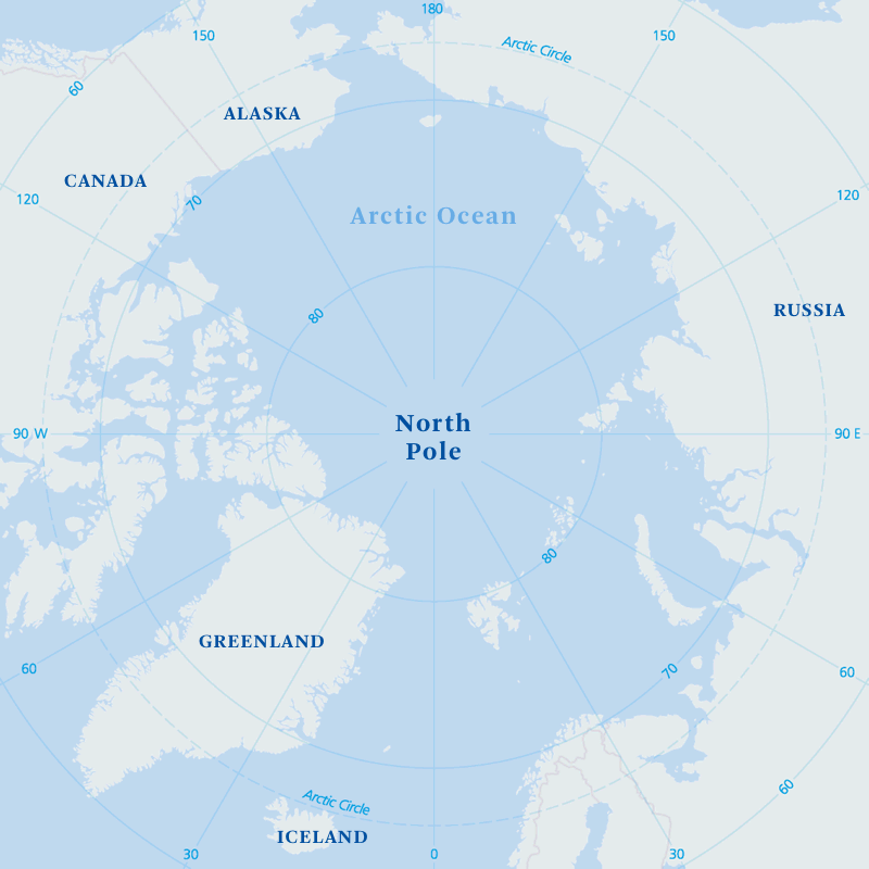 Map comparing the military presence of NATO and Russia in the Arctic